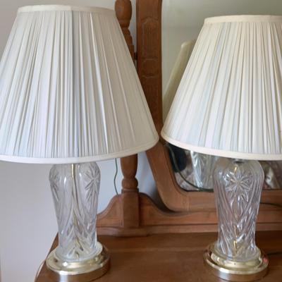 Matching Pair of Gold-Tone Glass Table Lamps