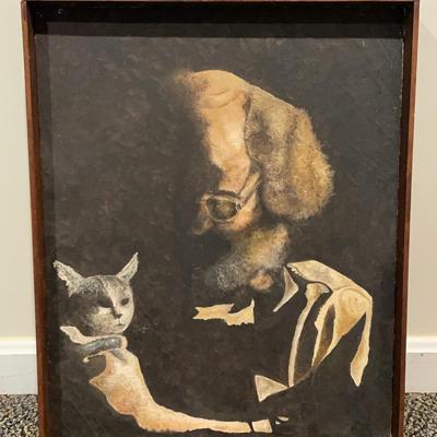 Framed Man with Cat Painting