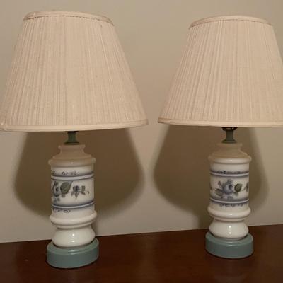 Pair of Vintage Hand Painted Lamps with Metal Base
