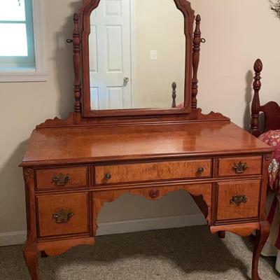 Vintage Wood Dressing Table with Mirror