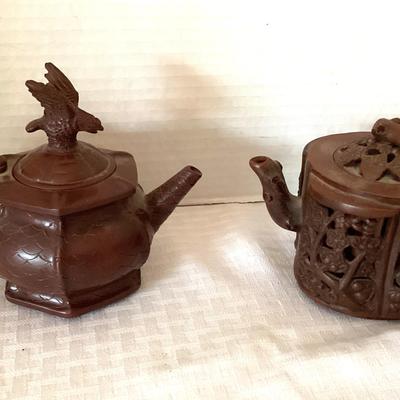 Handmade Yixing Clay Teapots W/Eagle & Pierced Design (2)