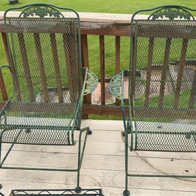 Pair of Green Outdoor Meta Chairs W/ Grape Motif