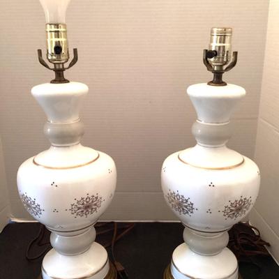 Pair of Gold Trimmed Opague Glass Lamps