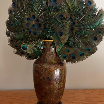 Colorful Chinese Cloisonné Vase W/ Peacock Feathers