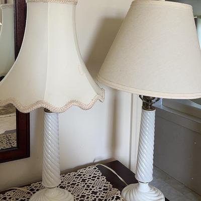 Pair of Vintage Milk Glass Twisted Table Lamps