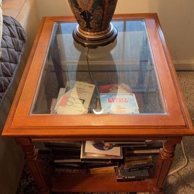 Two Coordinating Glass-Top Wooden End Tables