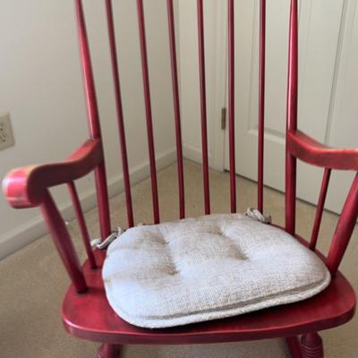 Red Spindle-back Wooden Rocking Chair