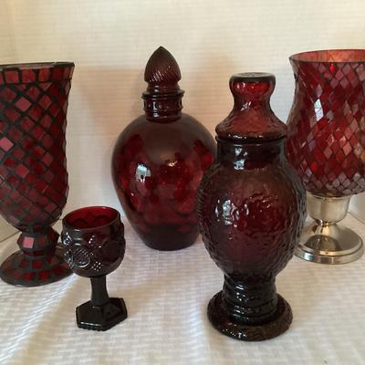 Collection Of Ruby Red Depression Glass & More (5 Pieces)