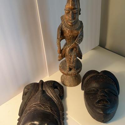 Wooden African Masks And Statue