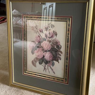 Gold-Framed Pierre Joseph Redouté Pink Roses Print