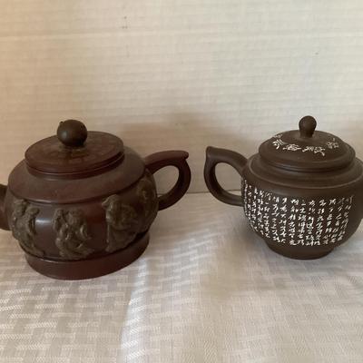 Pair Of Vintage Yixing Zisha Purple Clay Teapots