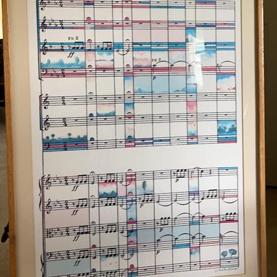 Vintage Wood-Framed Milton Glaser Music Note Print