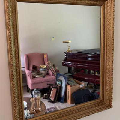 Ornate-Gold-Framed Rectangular Wall Mirror