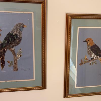 Pair of Giltwood-Framed Insect-Wing Bird Art
