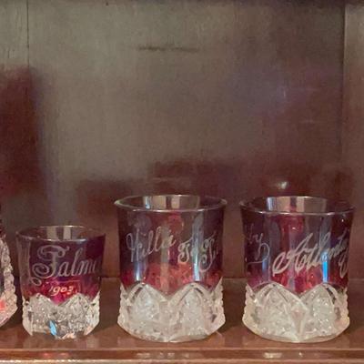 Early 1900's Cranberry Flashed Souvenir Glassware