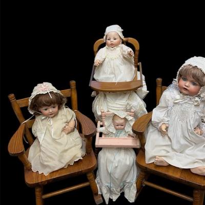 Lot Of Four Handcrafted Dolls Includes Furniture And Their Outfits