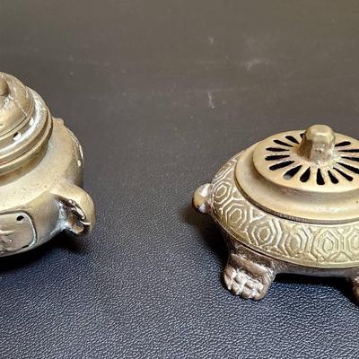 Lot Of Vintage Brass Incense Burners, Pagoda Stitch Wall Art, Wall Mount Swing Arm