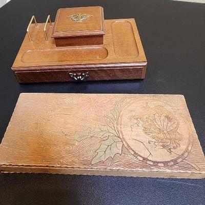 Vintage Wooden Valet Box & Art Nouveau Style Glove Box