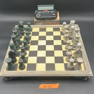 AX143 Vintage Large Ornate Chess Set W/Board & Timer
