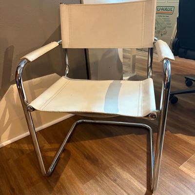 AX204 Mid Century Leather Accent Chair Stainless Steel Arm