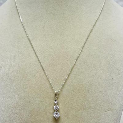 Sterling Silver Three Stone Pendant Necklace