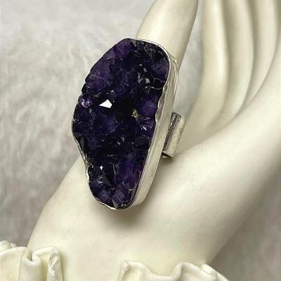 Sterling Silver Amethyst Druzy Ring