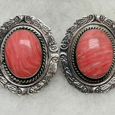 Sterling Silver Pink Stone Concho Earrings