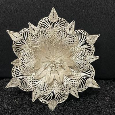 Vintage Filigree Sterling Silver Brooch