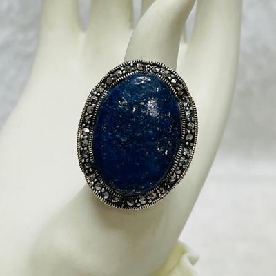 Sterling Silver, Lapis, and Marcasite Ring
