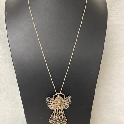 Sterling Silver Braided Chain with Filigree Angel