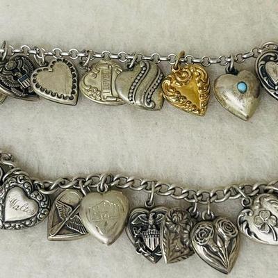 Sterling Silver Heart Charms Bracelet 