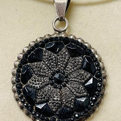 Mexico Silver Black Glass Pendant