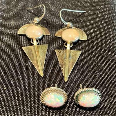 Sterling Silver Pink Quartz And Opal Earrings 