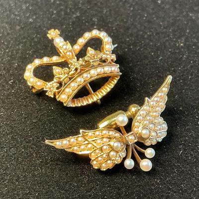 14k Gold Pearl Crown & Angel Wings 