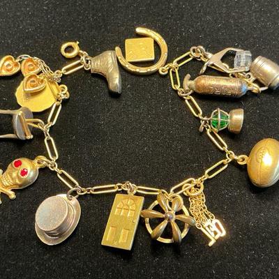 Charm Bracelet - 14k Gold Chain + Non Gold Charms 