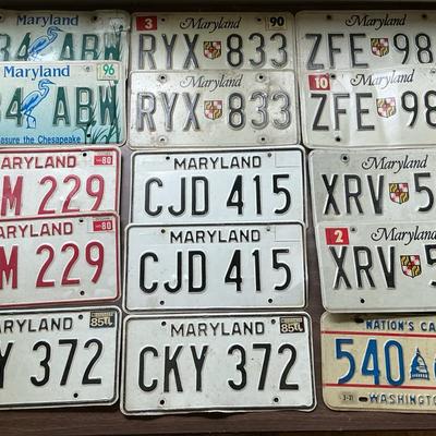14 Vintage Maryland License Plates & 1 DC