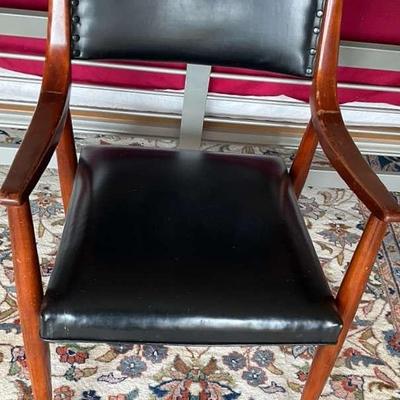 MCM Black Leather And Rosewood Chair- Nailhead Accents