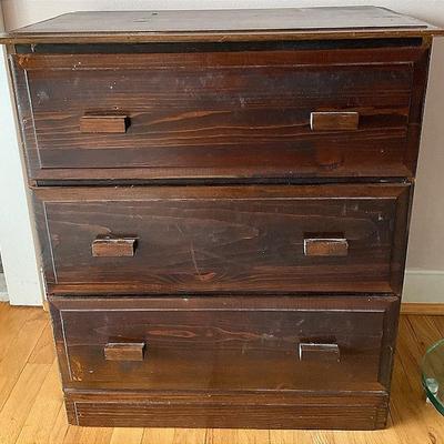 Vintage Solid Wood Side Table 28”H X 25” W 14” D