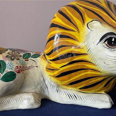 Vintage Paper Mache Handpainted Signed Arco Tonala Jal Lion Figure