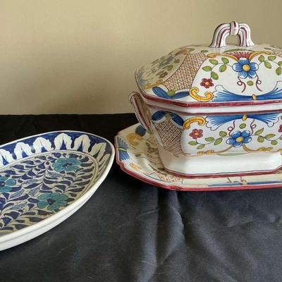 Italian And Portuguese Hand Painted Tray And Tureen 