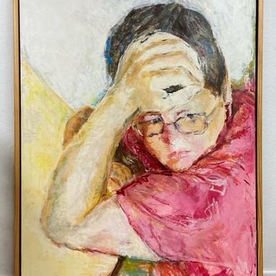 Steve Schulman "Blue" Perfect Strangers Large Portrait Oil on Canvas Painting