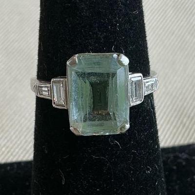 Platinum Ring w/ Aquamarine & Diamonds