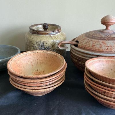 Handmade Pottery Soup Tureen, Bowls, Cookie Jar And Extras 
