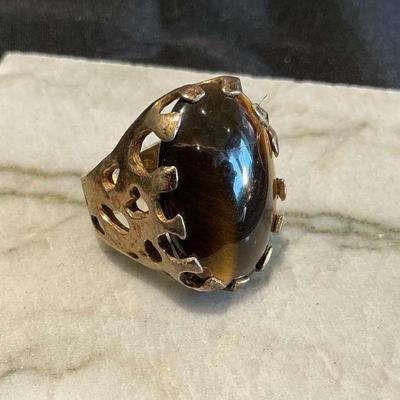 Sterling Silver Vermillion Tigers Eye Ring Made In Israel Size 6