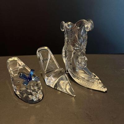 Set of 3 Vintage Clear Crystal Glass Slipper Figurines – Assorted Styles