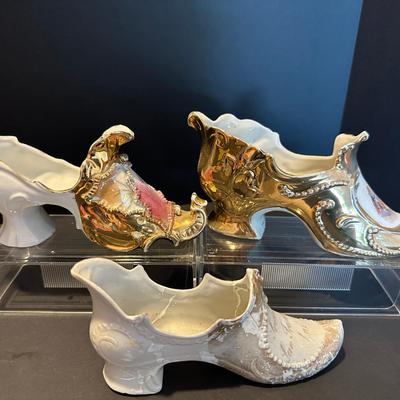 Ornate Cream & Gold Ceramic Shoe Figurines – Set of 3