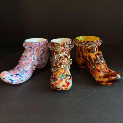 Set of 3 Murano Art Glass Miniature Shoes – Hand-Blown Italian Collectibles