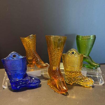 Set of 5 Vintage Pressed Glass Boot Figurines – Hanging Ornaments & Decorative Display