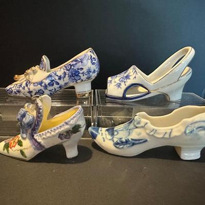 Blue Porcelain Shoe Figurine Collection – Set of 4