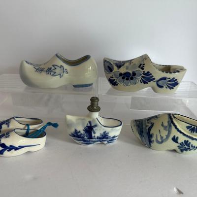 Traditional Blue & White Dutch Ceramic Clogs – Set of 5